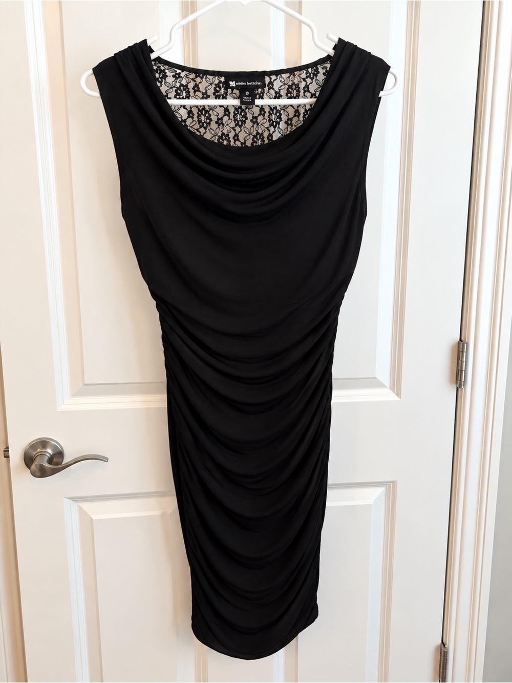 Valerie Bertinelli Black Lace Yoke Ruched Sheath Dress